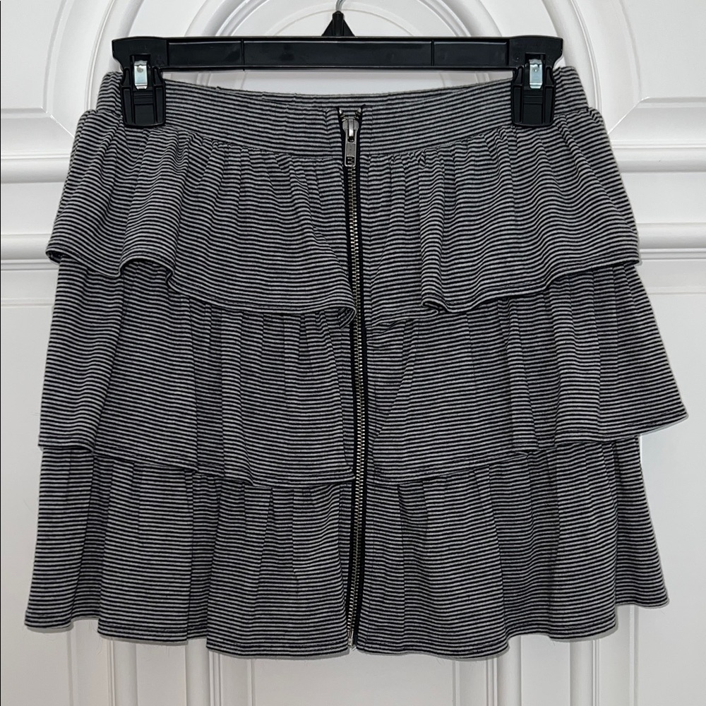 Necessary Objects Black and White Striped Tiered Zip-Front Skirt
